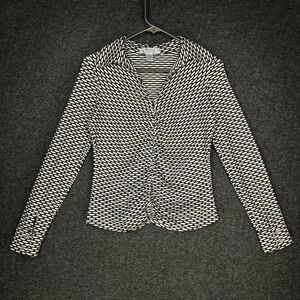 Y2K Savvy by Rafael Top Women's S Brown White Ruched Front Wide Collar Stretch